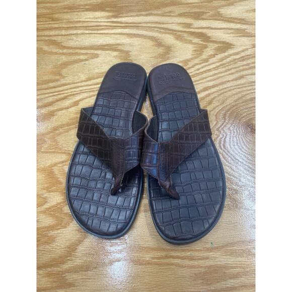 Warfield & Grand Tampa Thong Sandals Men\'s 12 Brown Leather Slip On Open Toe S14